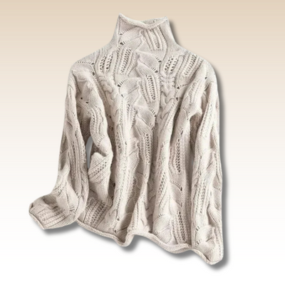 Fibrora™ - Mysig Polotröja i Flätstickat Mönster